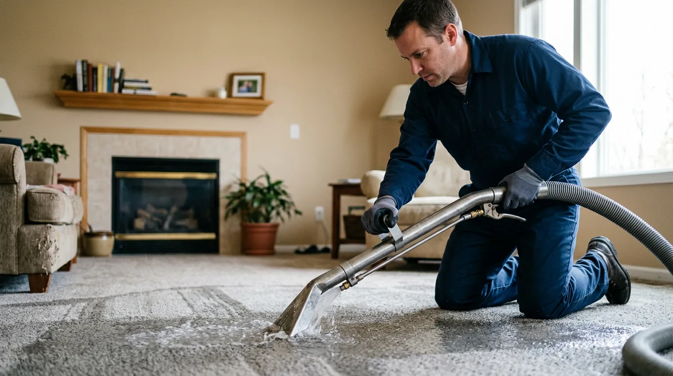 Water damage restoration technician working near Phillips, ME